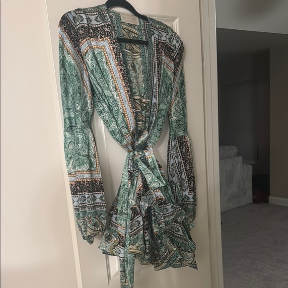 Bronx and Banco Green Paisley Long Sleeve Dress